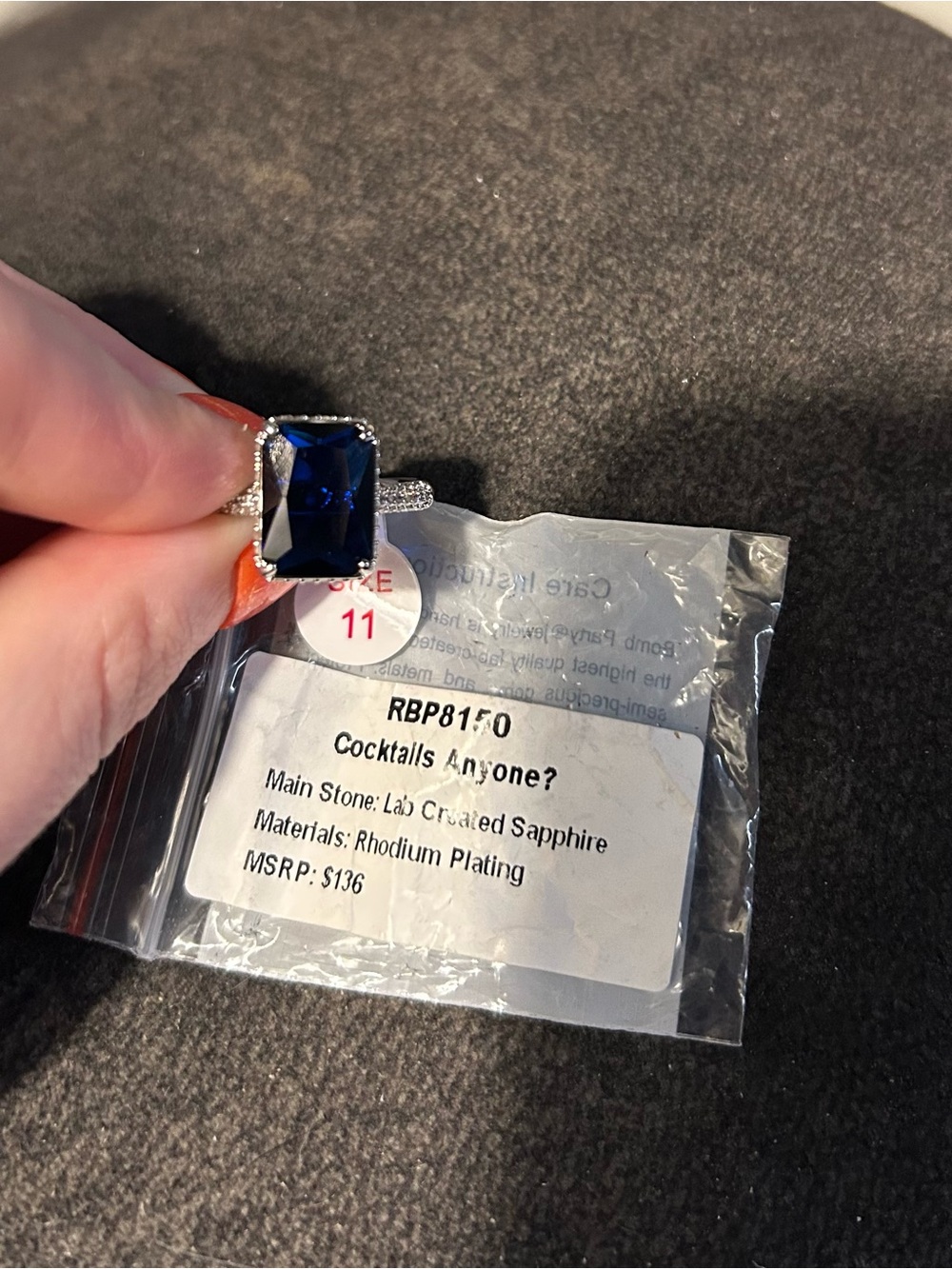 BP Blue Emerald-Cut Cocktail Ring - Rhodium Plating